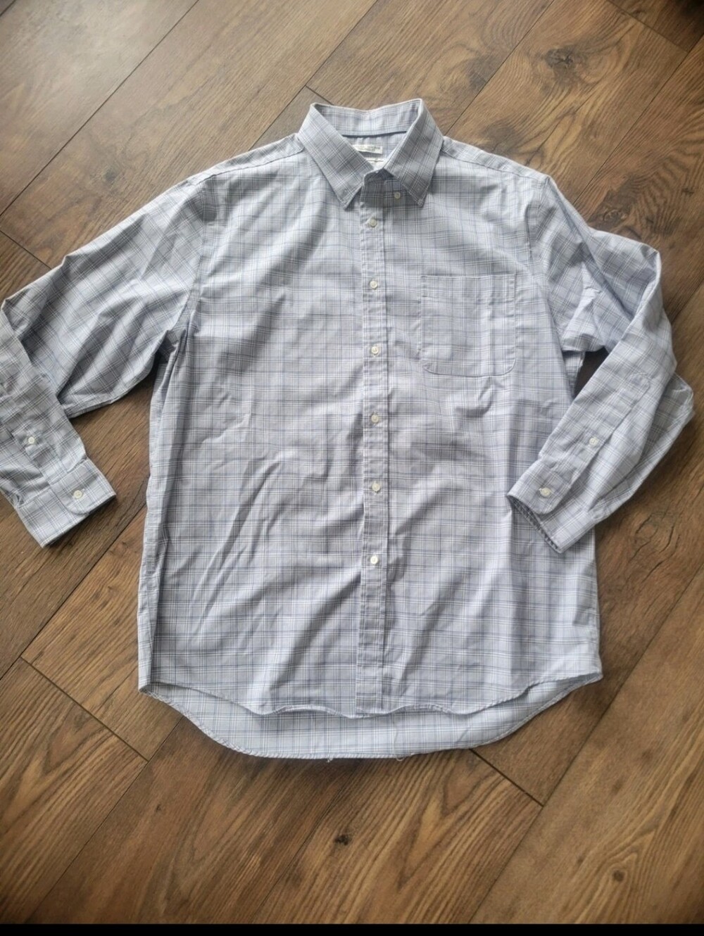 Jos. A. Bank Tailored Fit Blue Plaid Dress Shirt 17 34 Non iron